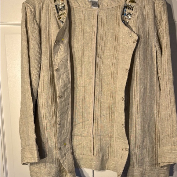 Chico's Vintage Beige Embellished Women's Topper/Jacket - Picture 4 of 10